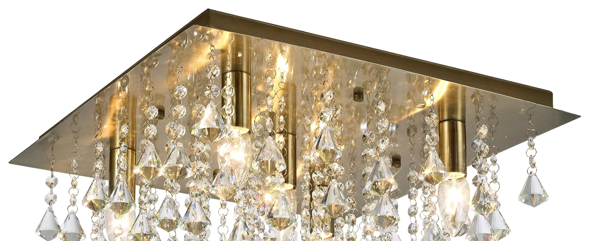 Acton Crystal Square Flush Ceiling 5 Light Antique Brass D0190  Deco Acton